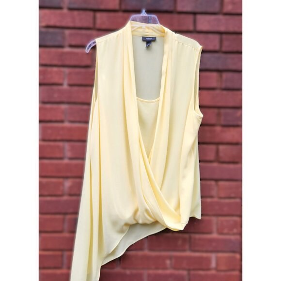 Alfani Draped Surplice Asymmetrical HiLo Wrap Sleeveless Tunic Yellow 18W - Picture 2 of 9